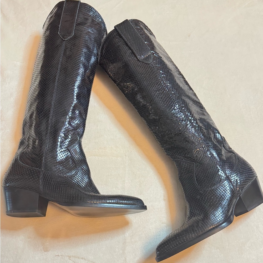 Zara Black Faux Snakeskin Women's Boots